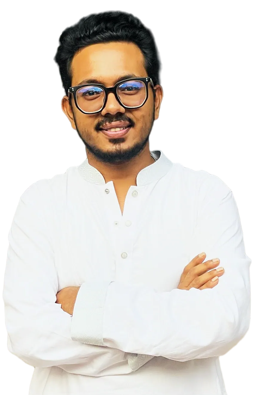 Touhidul Hasan Rifat, AI-driven digital marketer in Dhaka, Bangladesh, smiling with arms crossed in a white panjabi